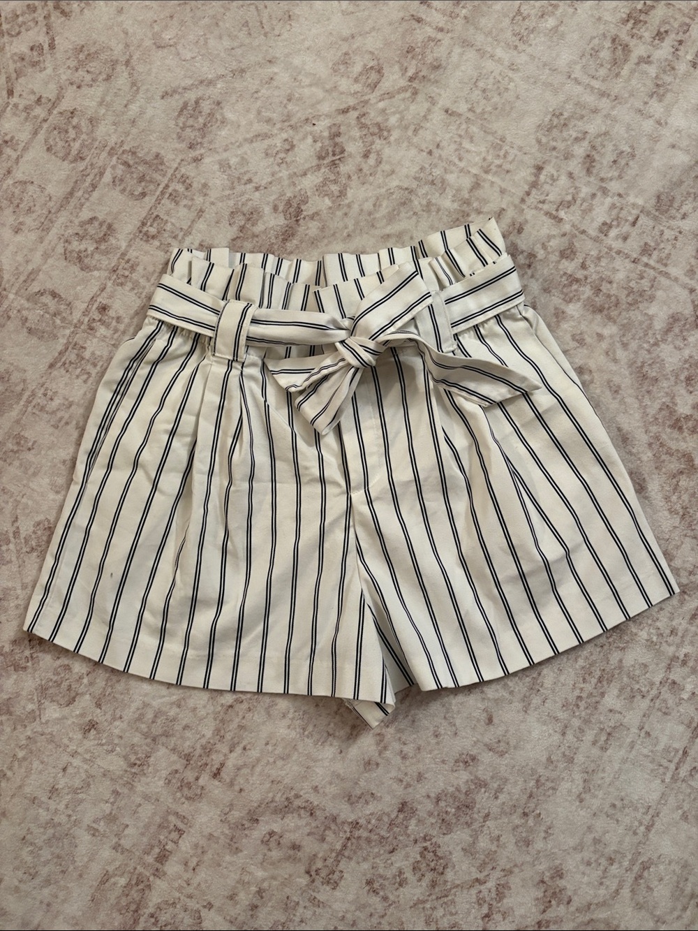 Zara Paperbag Black & White Striped Shorts